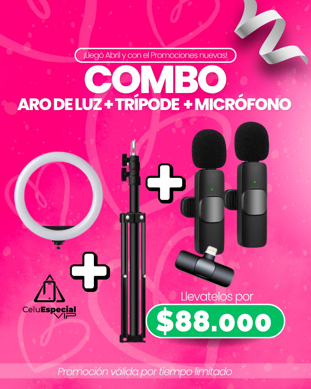Aro de Luz + Tripode + 2 Microfonos ¡GRATIS!