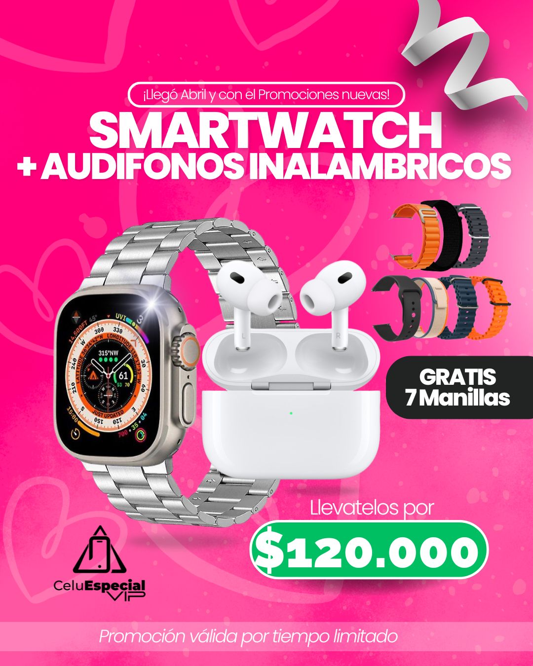 Smartwatch S9 Ultra + Audifonos Inalambricos ¡GRATIS! + 7 Manillas