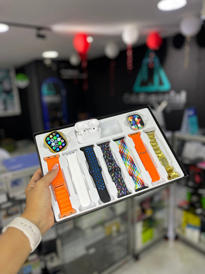 Combo Smartwatch ultra +Audífonos inalámbricos+7 Manillas+Protector