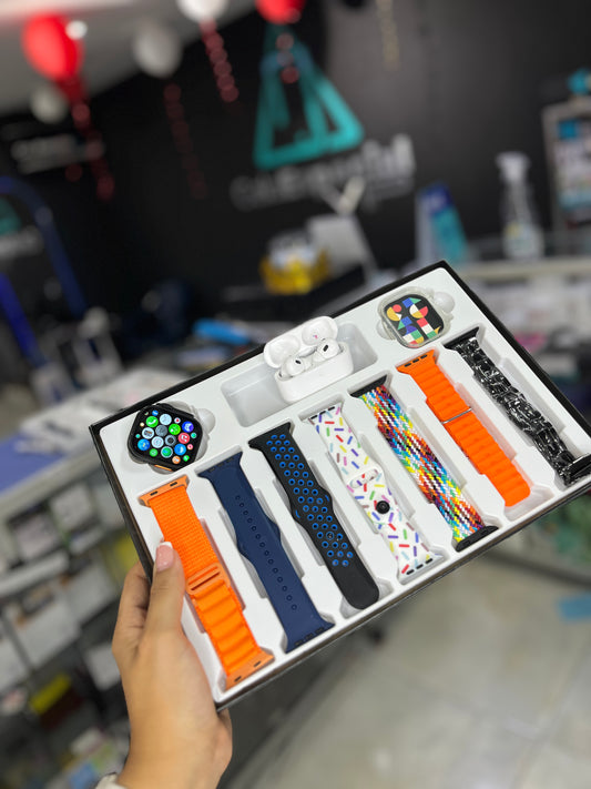 Combo Smartwatch ultra +Audífonos inalámbricos+7 Manillas+Protector