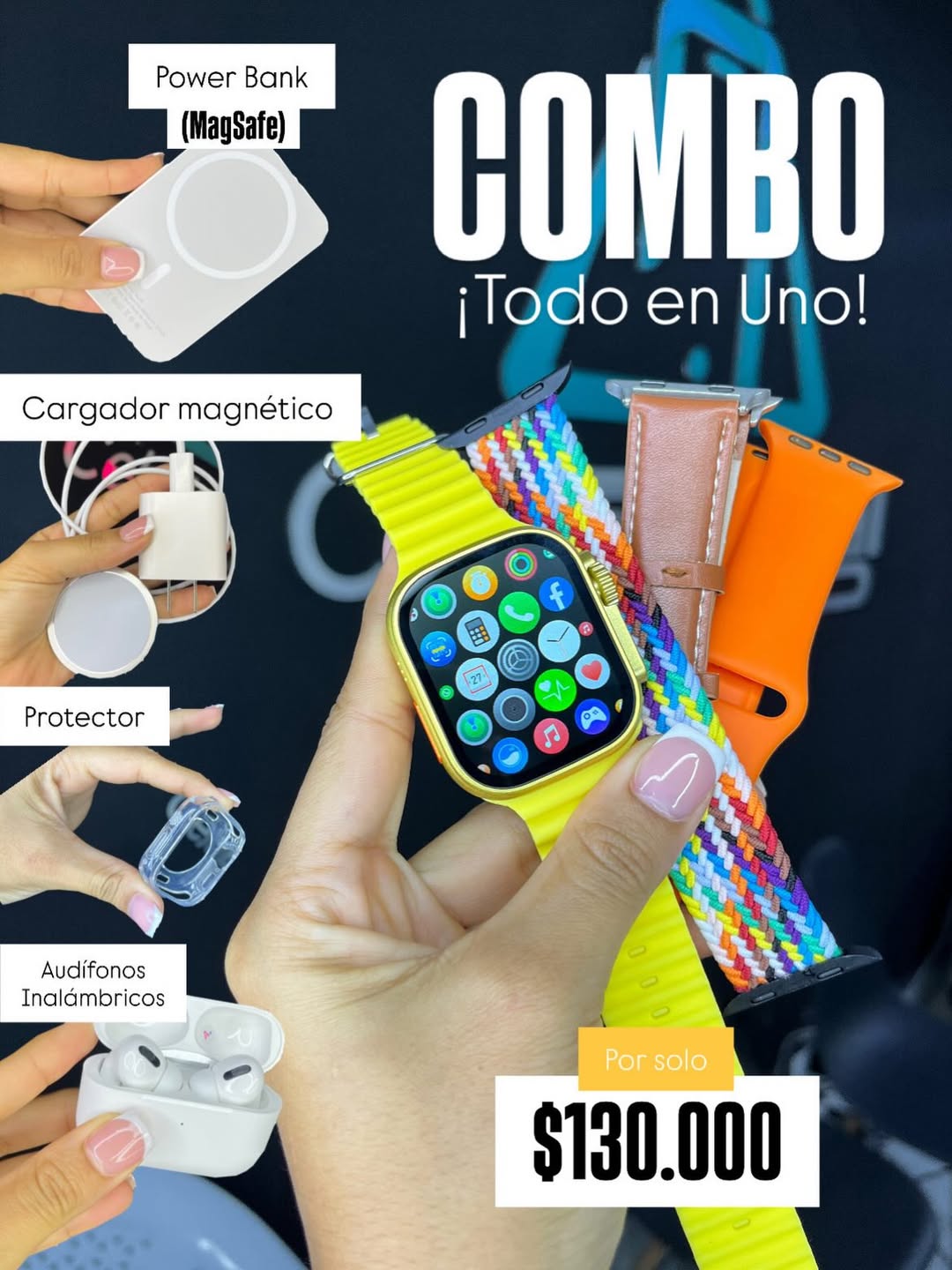 Combo Smartwatch Ultra + Audífonos + Power Bank MagSafe – Todo en Uno
