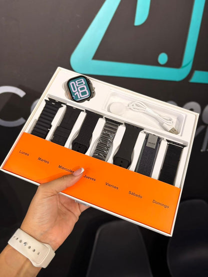 Smartwatch Ultra Plus AMOLED con Música, Almacenamiento y 7 Manillas